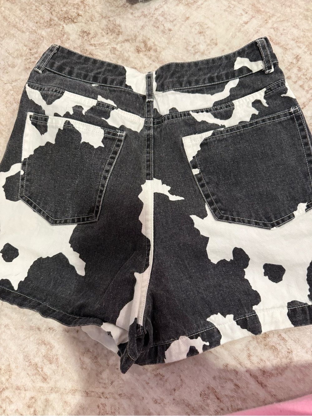 12th Tribe Black & White Cow Print High-Rise Jean Shorts